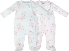 100% Cotton Baby Girls Footies Set of 2, 0-12 Months Long Sleeve Soft and Comfortable Toddler Girls' Footed