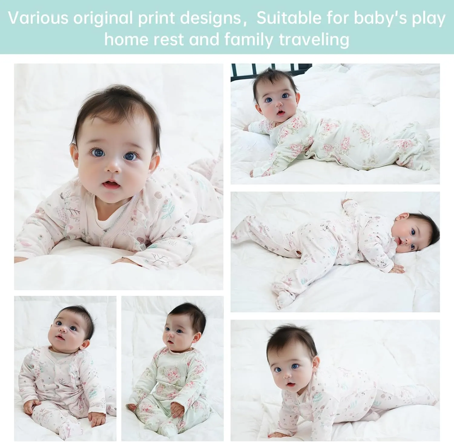 100% Cotton Baby Girls Footies Set of 2, 0-12 Months Long Sleeve Soft and Comfortable Toddler Girls' Footed
