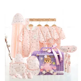 22pcs,Pink Twinkle Star newborn Baby Girl/Baby Boy ,Gift Hamper with decorated Handmade Storage Basket ,0-6months