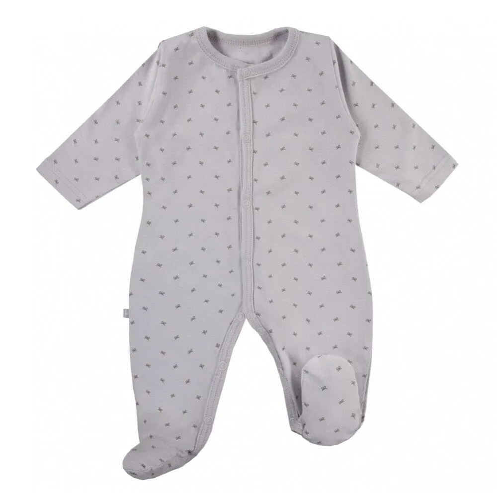 3 Pack Footed Sleepsuits, Bows, Grey
