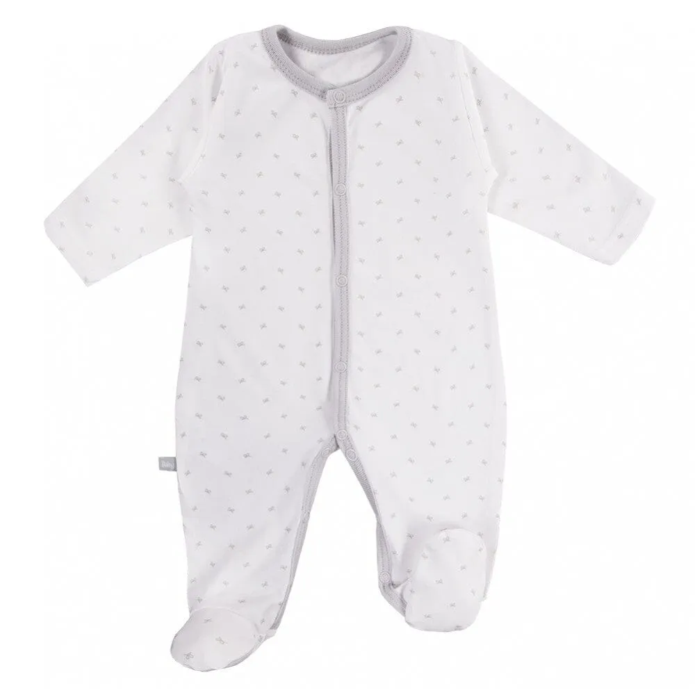 3 Pack Footed Sleepsuits, Bows, Grey