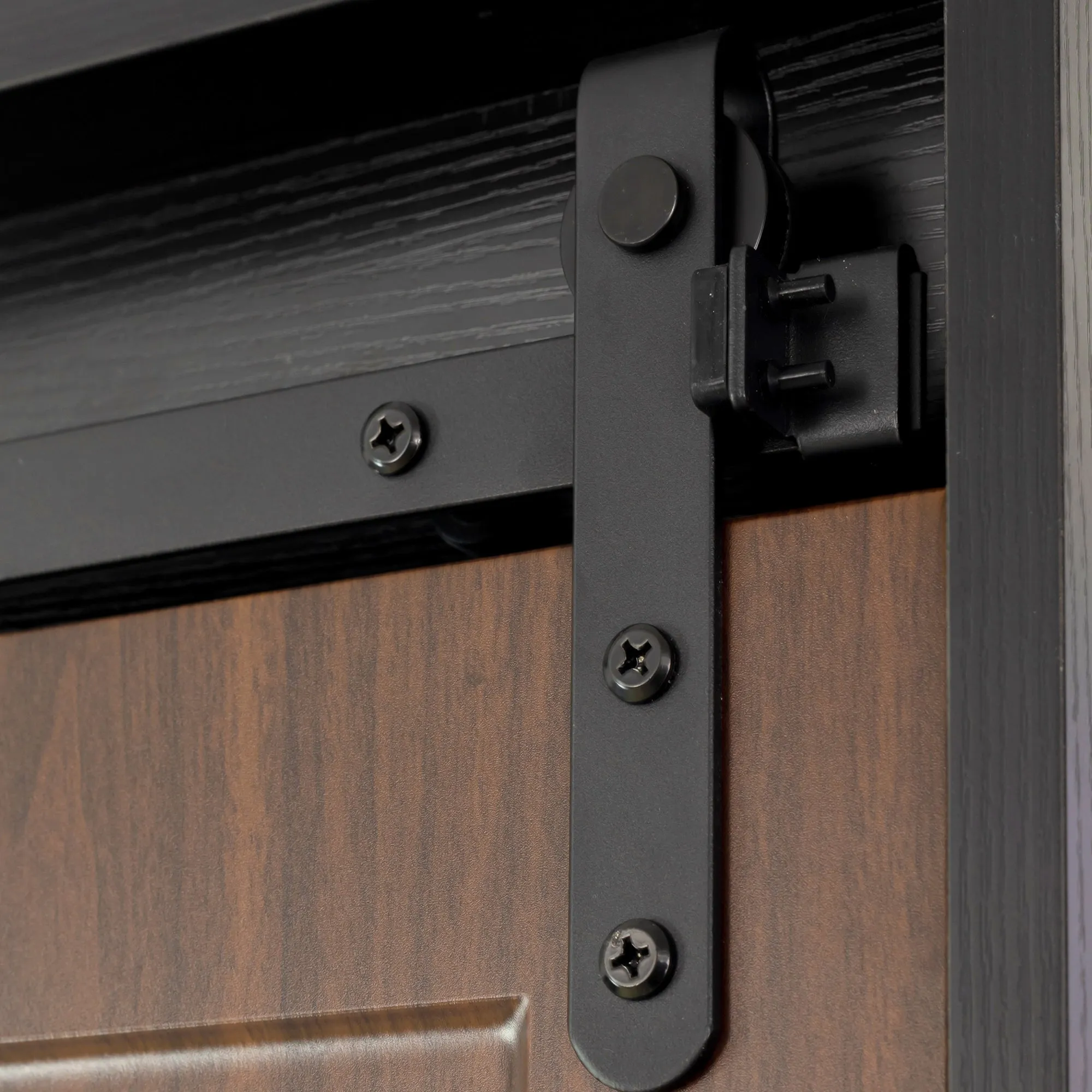71-inch High wardrobe and cabinet , Clothes Locker，classic sliding barn door armoire, lockers, for bedrooms, cloakrooms, living rooms, color: black  brown