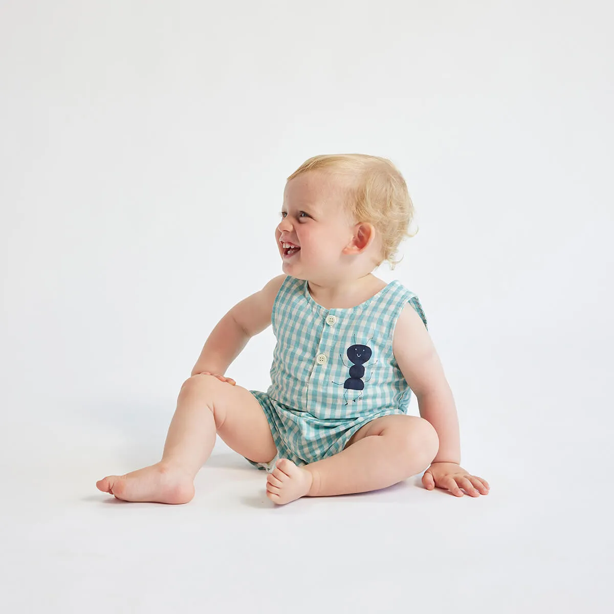 Ant Vichy Woven Baby Playsuit by Bobo Choses