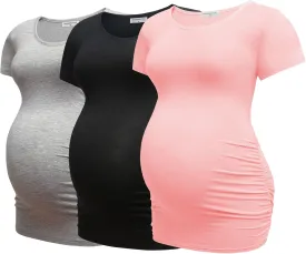 Bearsland Womens Maternity Tshirt 3 Packs Classic Side Ruched Tee Top Mama Pregnancy Clothes