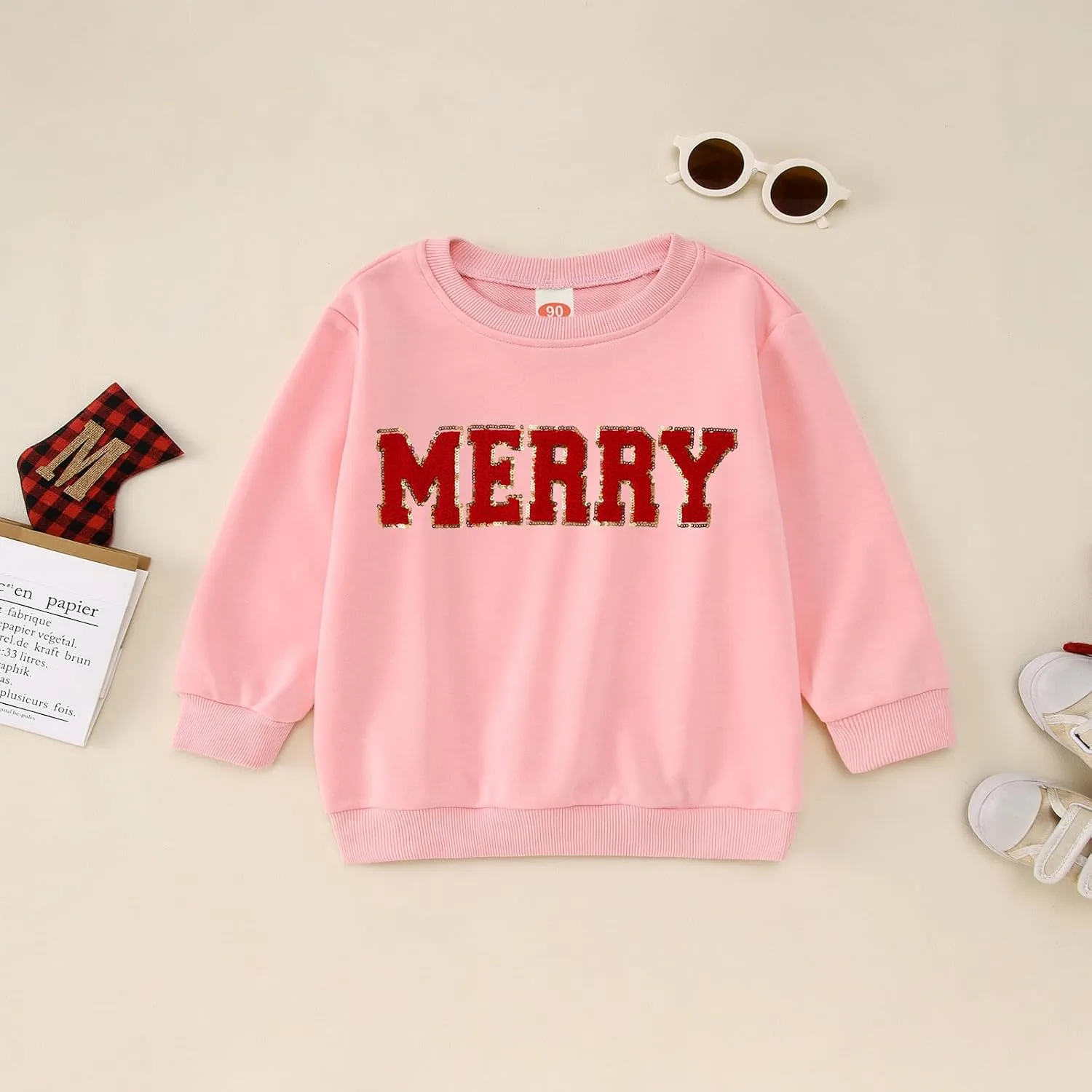 BOUTIKOME Merry Christmas Sweatshirt Toddler Baby Girl Glitter Patch Merry Shirts Xmas Pullover Holiday Tops Winter Clothes