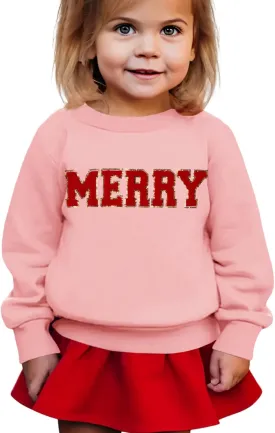 BOUTIKOME Merry Christmas Sweatshirt Toddler Baby Girl Glitter Patch Merry Shirts Xmas Pullover Holiday Tops Winter Clothes