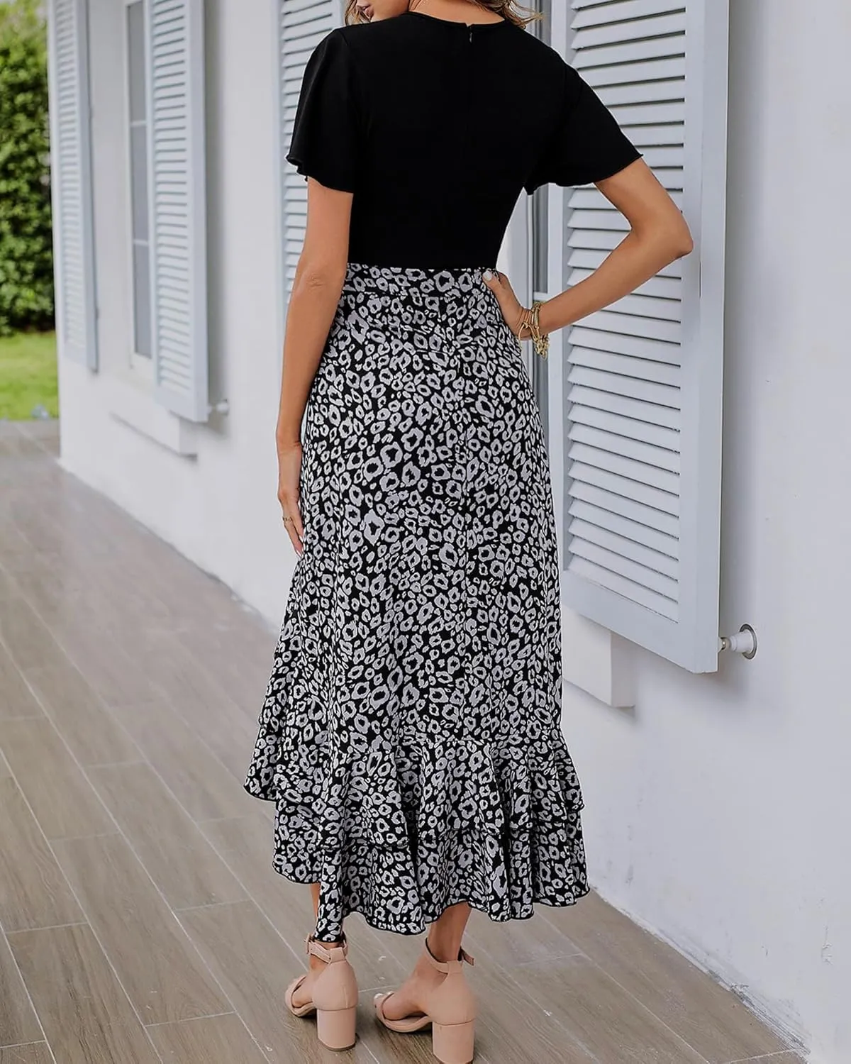BTFBM Womens Maxi Summer Dresses 2025 Short Sleeve V Neck Boho Floral Print Belted High Low Ruffle Party Cocktail Dress