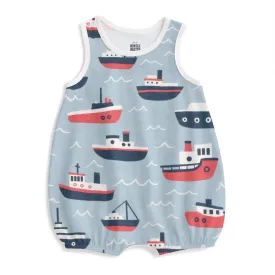 Bubble Romper - Tugboats Pale Blue
