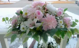 Cemetery flowers, Grave site spray, Mothers Day memorial flowers, silk flower saddle for grave