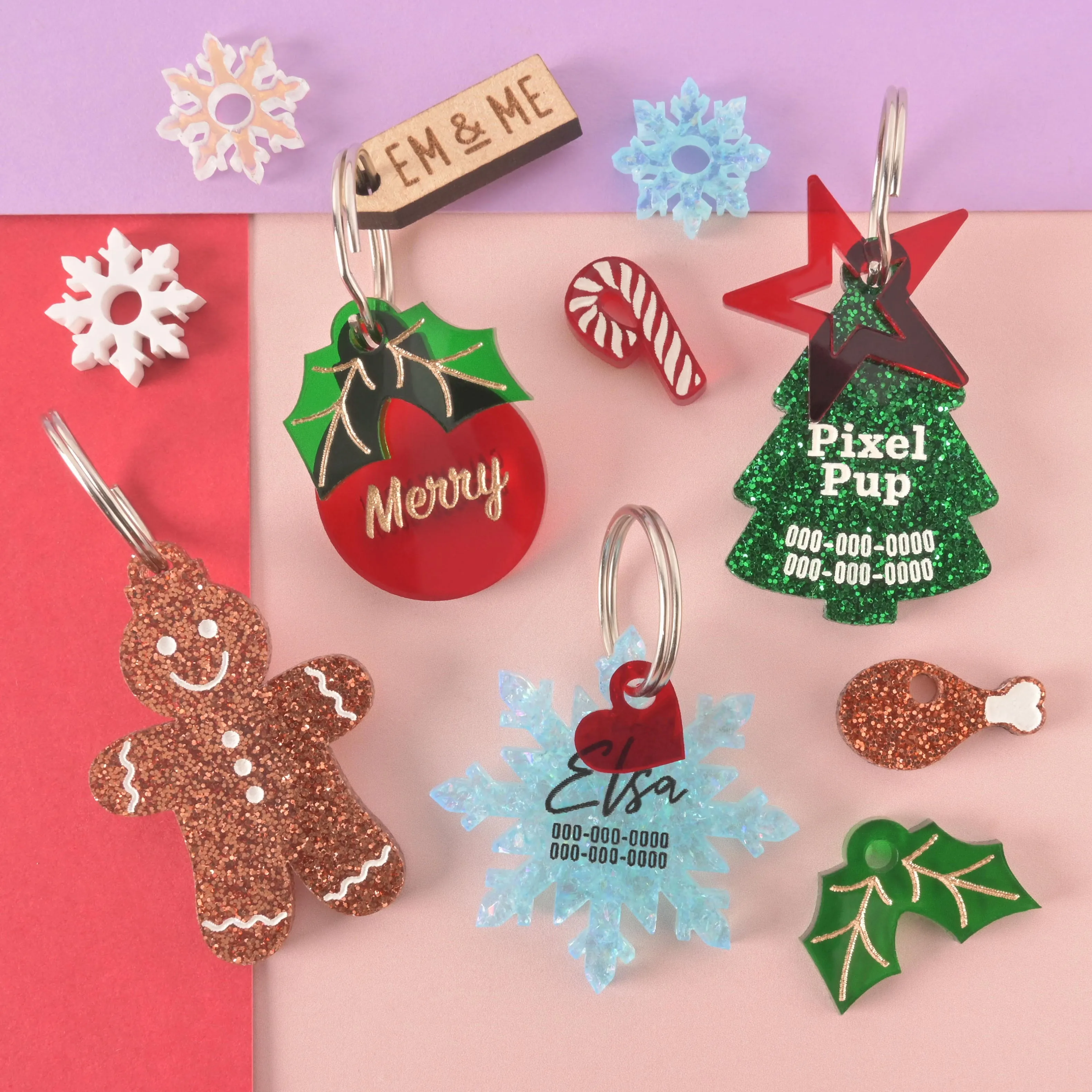 Christmas Tree, Serif, Personalized Pet Tag