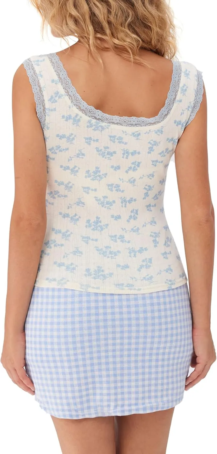 CIDER Women's Floral Tank Tops Lace Trim Tops Sleeveless Cami Top for Summer