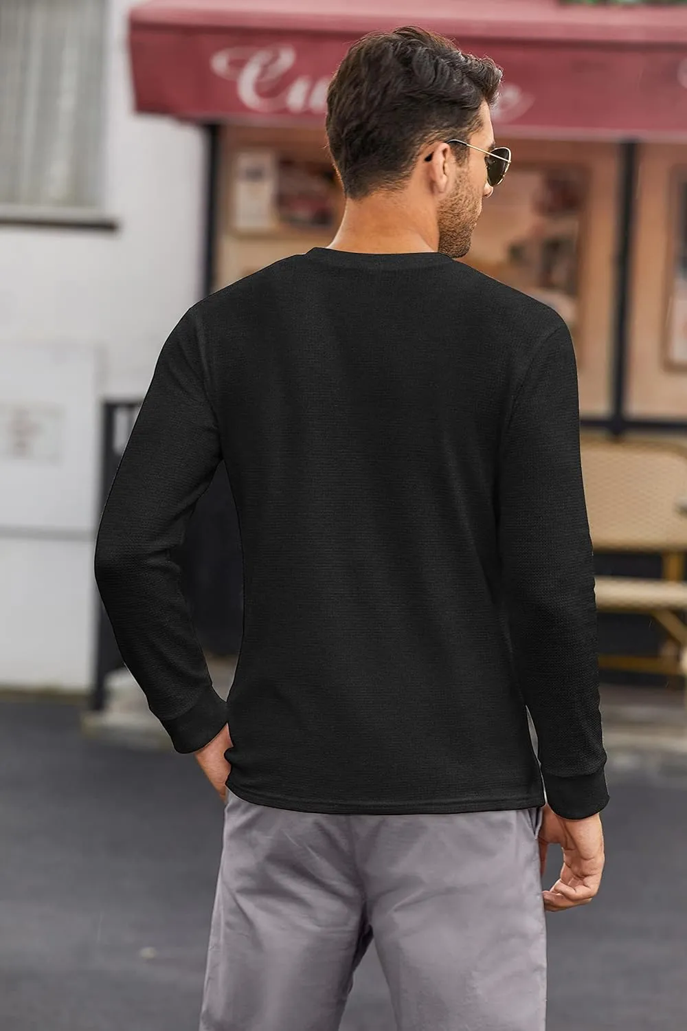 COOFANDY Men's Henley Shirts Long Sleeve Basic Waffle Pique Pullover T-Shirt with Pocket