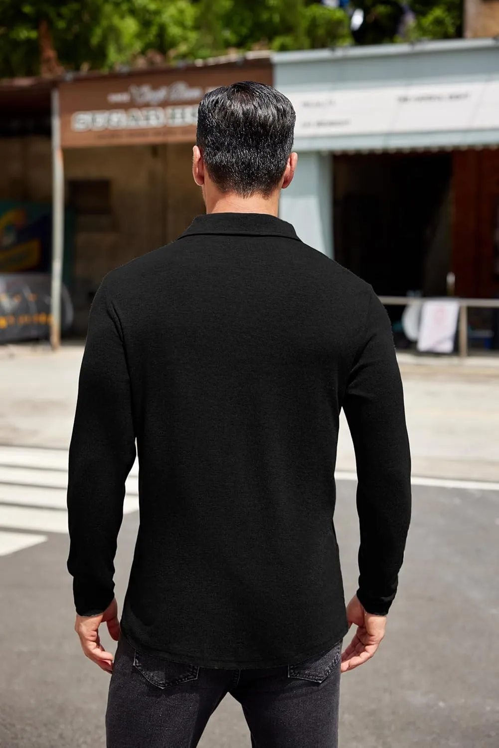 COOFANDY Men's Long Sleeve Polo Shirt Casual Dress Button Polo T Shirt with Pocket Basic Lightweight Collared Golf Shirt