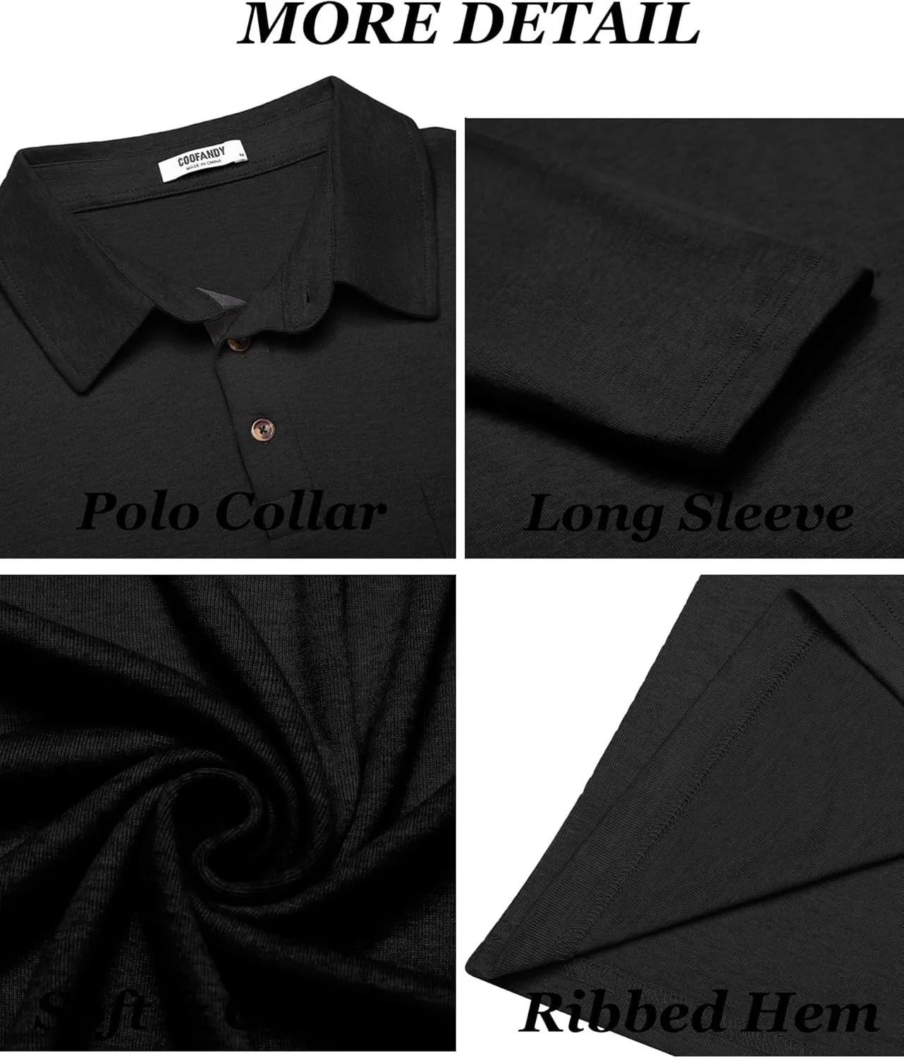 COOFANDY Men's Long Sleeve Polo Shirt Casual Dress Button Polo T Shirt with Pocket Basic Lightweight Collared Golf Shirt