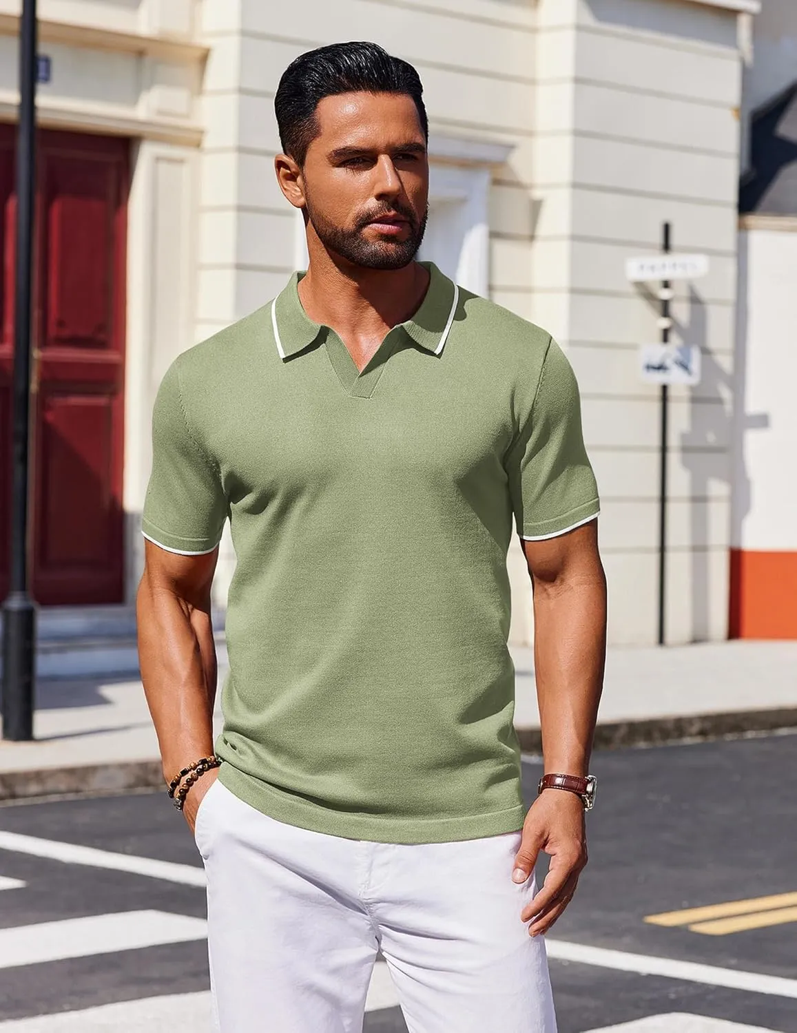 COOFANDY Mens Polo Shirts Short Sleeve Casual Knit Polo Shirt Vintage Golf T Shirts Old Money Tops