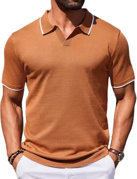 COOFANDY Mens Polo Shirts Short Sleeve Casual Knit Polo Shirt Vintage Golf T Shirts Old Money Tops