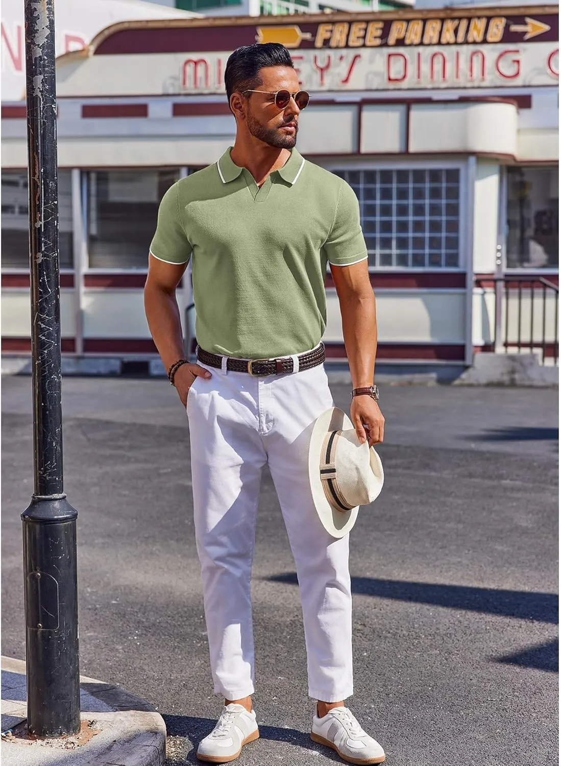 COOFANDY Mens Polo Shirts Short Sleeve Casual Knit Polo Shirt Vintage Golf T Shirts Old Money Tops