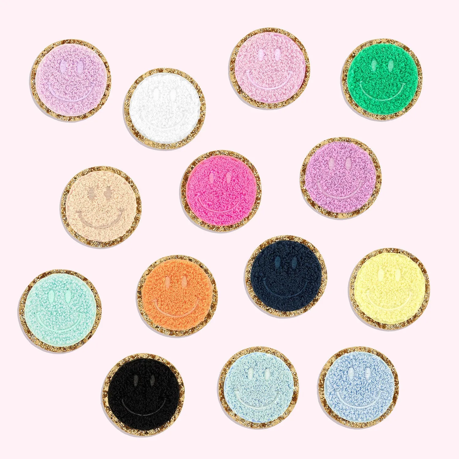 Cotton Candy Glitter Varsity Smiley Face Patch