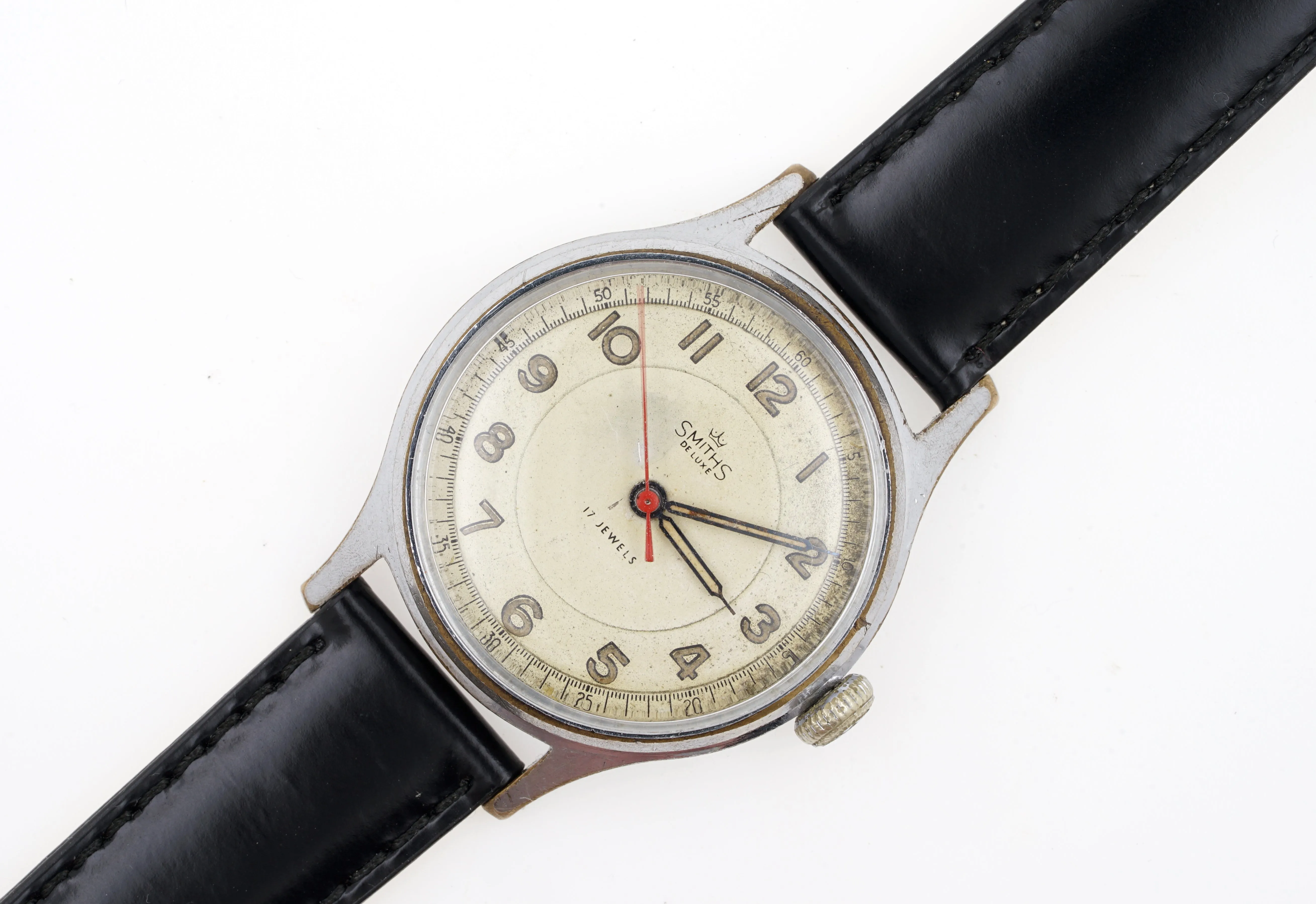 DELUXE SMITHS ENGLISH ANTARCTIC EXPEDITION PATTERN WRISTWATCH 17J SERVICED MODEL A454 c1958 PP ENGRAVING