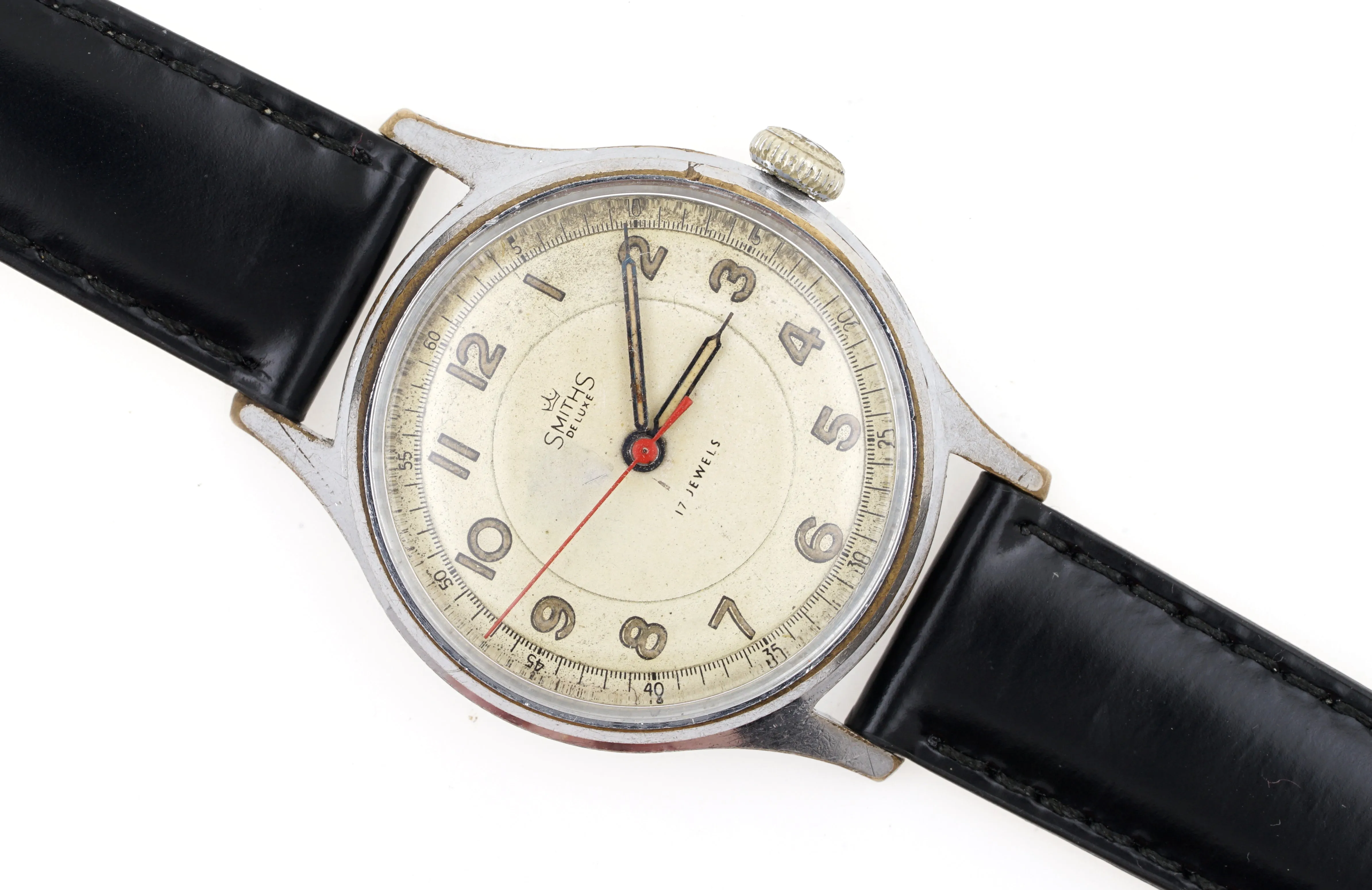DELUXE SMITHS ENGLISH ANTARCTIC EXPEDITION PATTERN WRISTWATCH 17J SERVICED MODEL A454 c1958 PP ENGRAVING