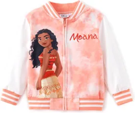Disney Frozen Elsa Princess Moana Ariel Rapunzel Toddler Girl Varsity Bomber Jacket Lightweight Zip-up Sweatshirt 2-6T
