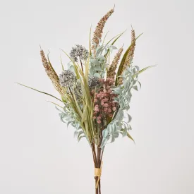 Dusty Green & Blue Mixed Fall Foliage Pick Dried Look Autumn Bundle Bouquet - 20"
