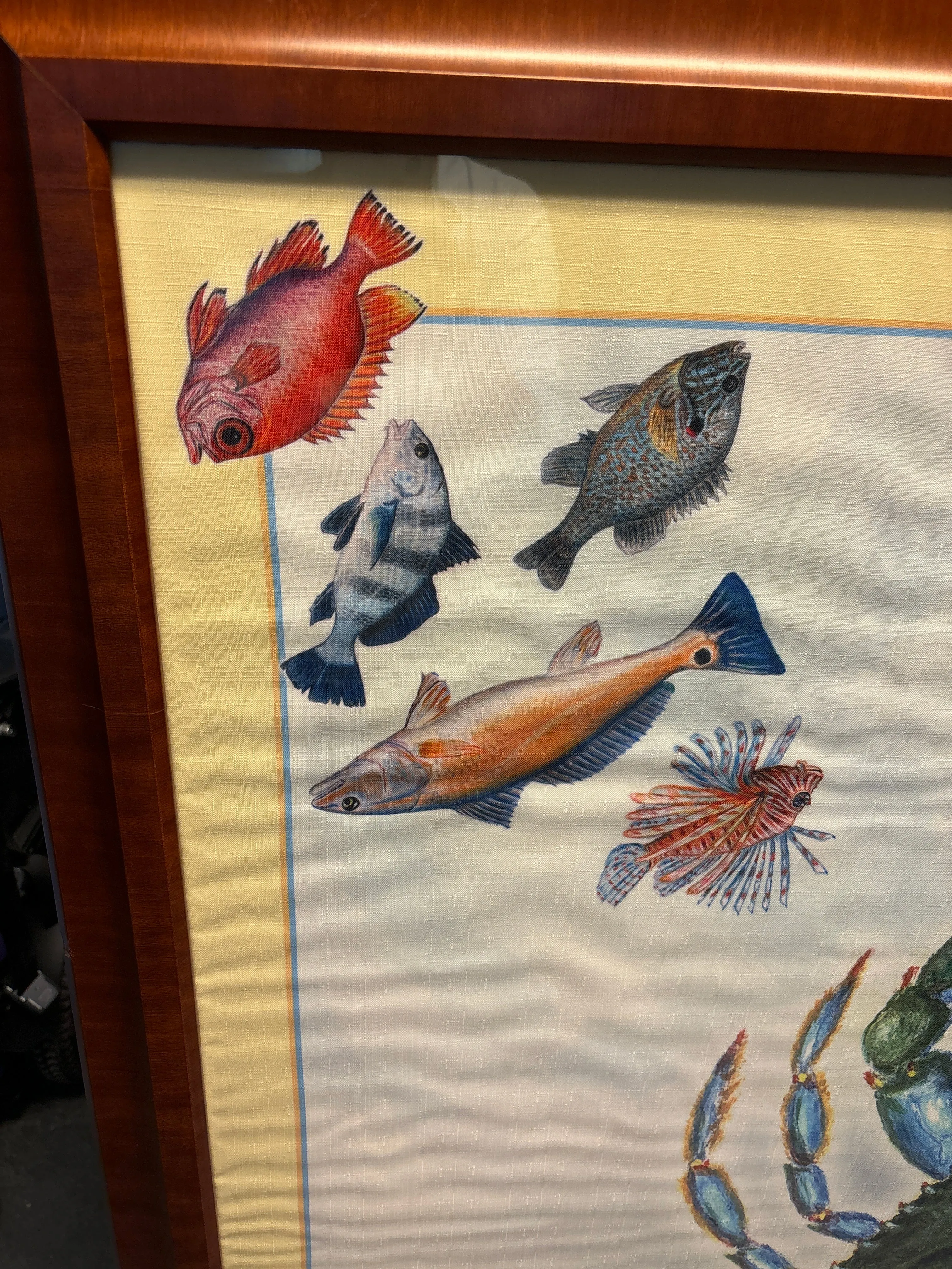 Extra Extra Large Framed Crab/Fish Fabric (Tablecloth?)