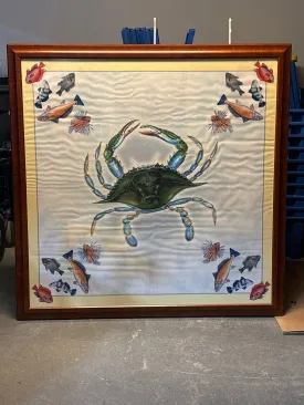 Extra Extra Large Framed Crab/Fish Fabric (Tablecloth?)