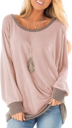 Fallorchid Womens Long Sleeve Tops Crew Neck Tunics Clothes Casual Color Block Sweatshirt