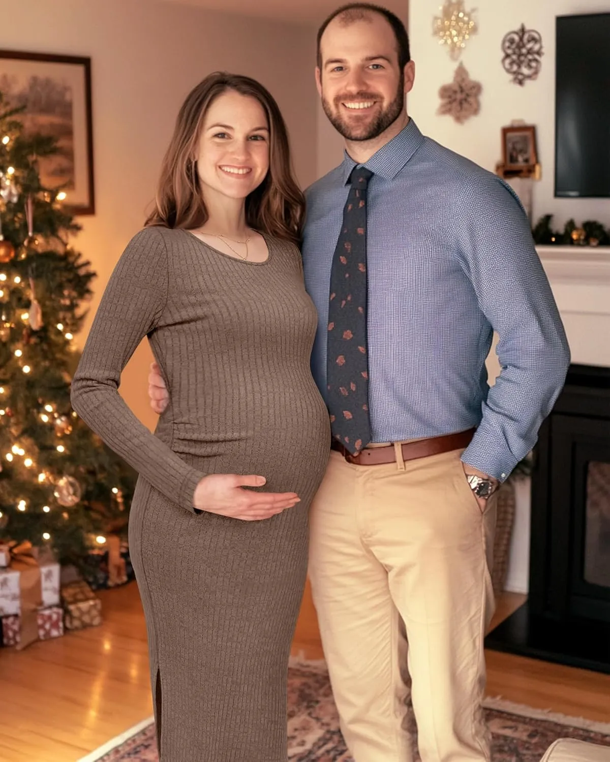 Ficerd Women's Ribbed Knit Maternity Dresses Long Sleeve Pregnancy Bodycon Dress 2025 Split Stretchy Clothes for Baby Shower
