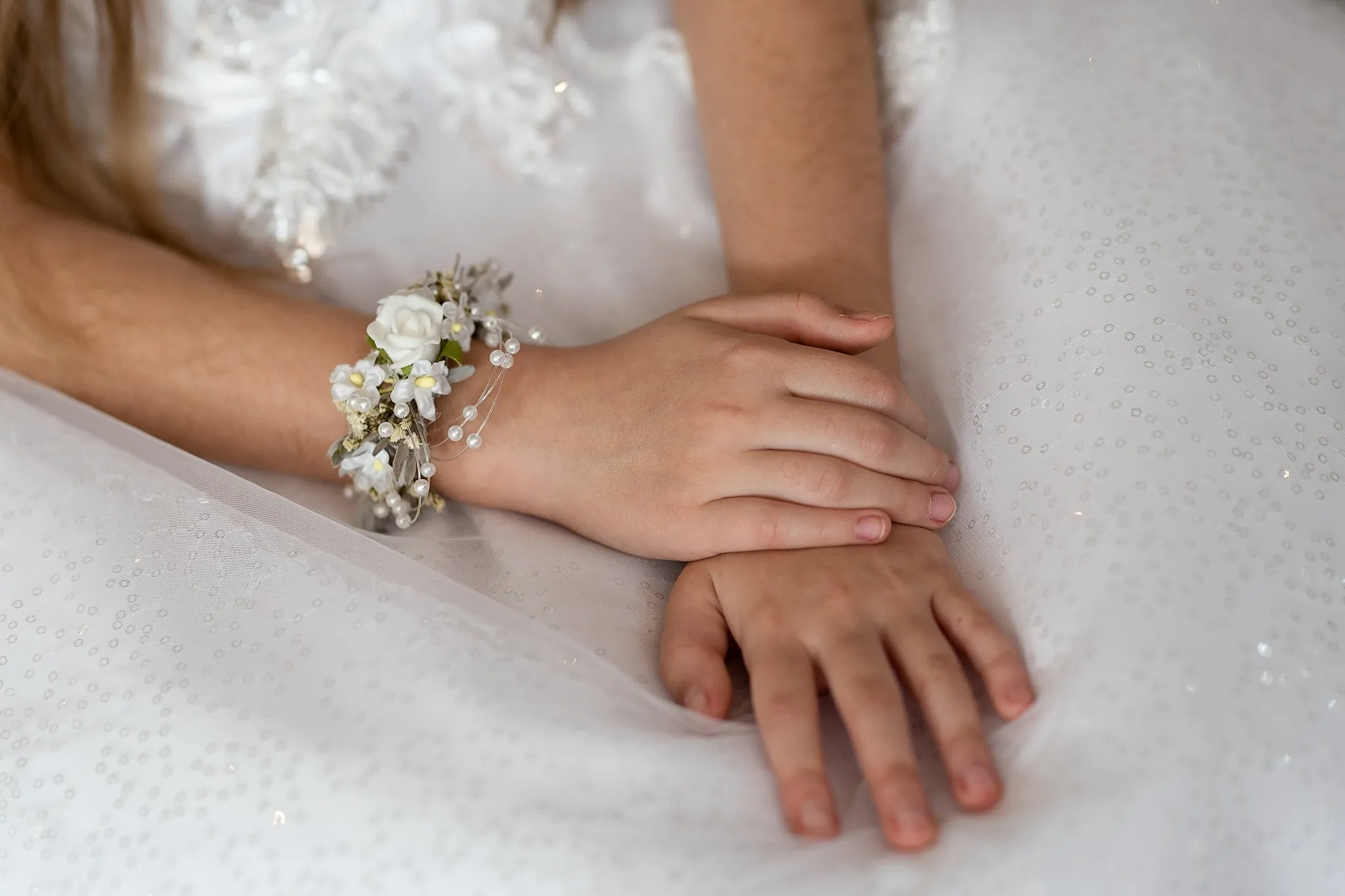 First holy communion bracelet with pearls
