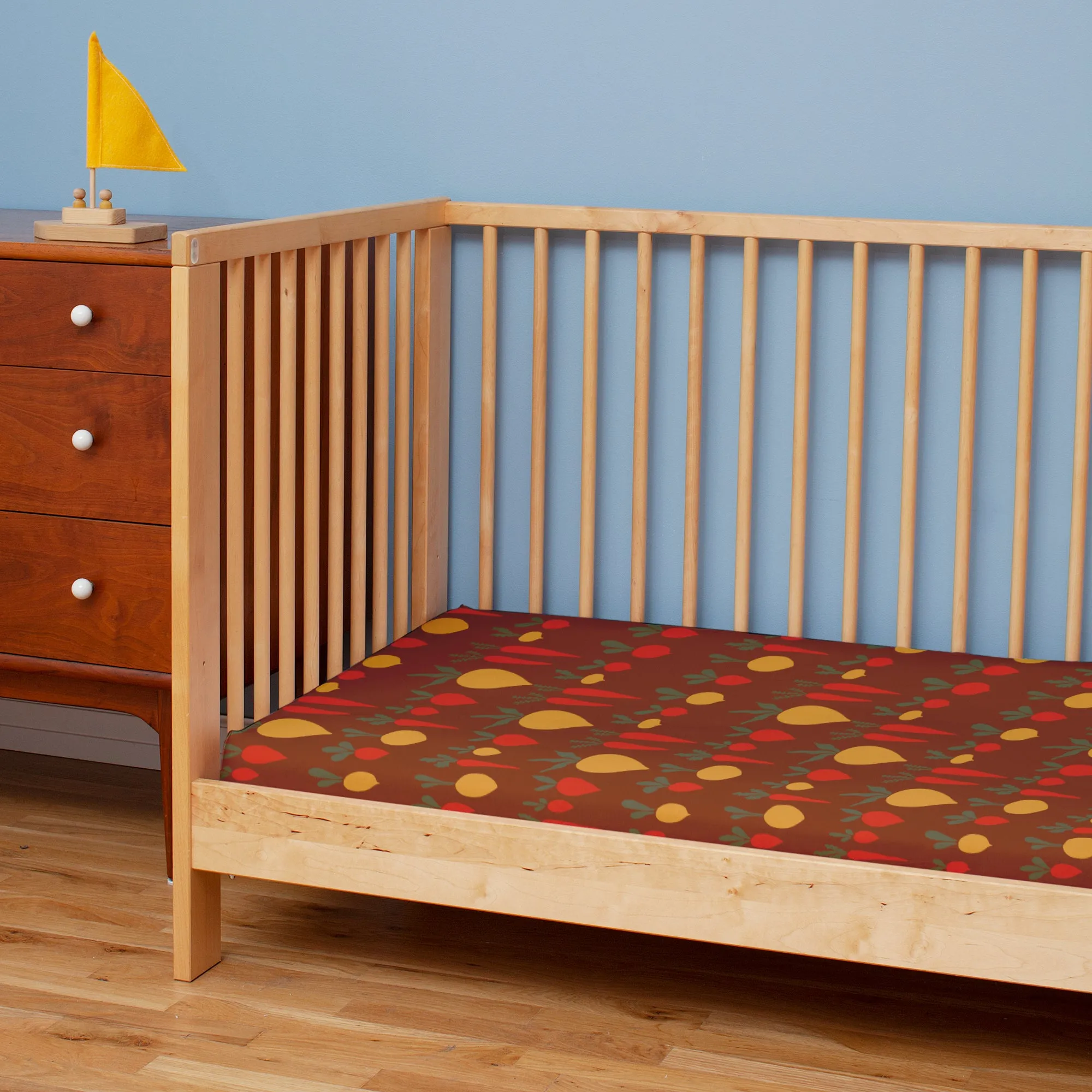 Fitted Crib Sheet - Root Vegetables Chestnut