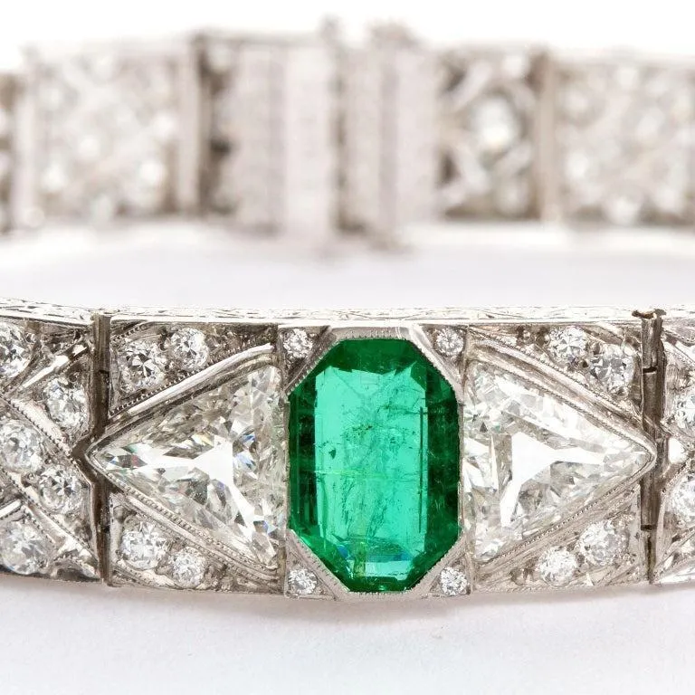 Gattle & Co Art Deco Colombian Emerald Diamond Bracelet