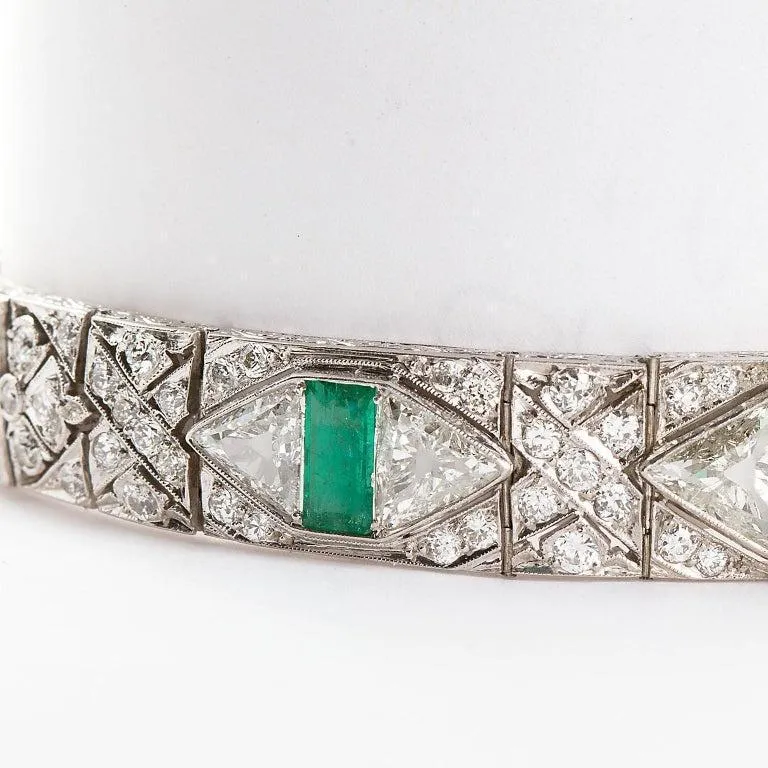 Gattle & Co Art Deco Colombian Emerald Diamond Bracelet