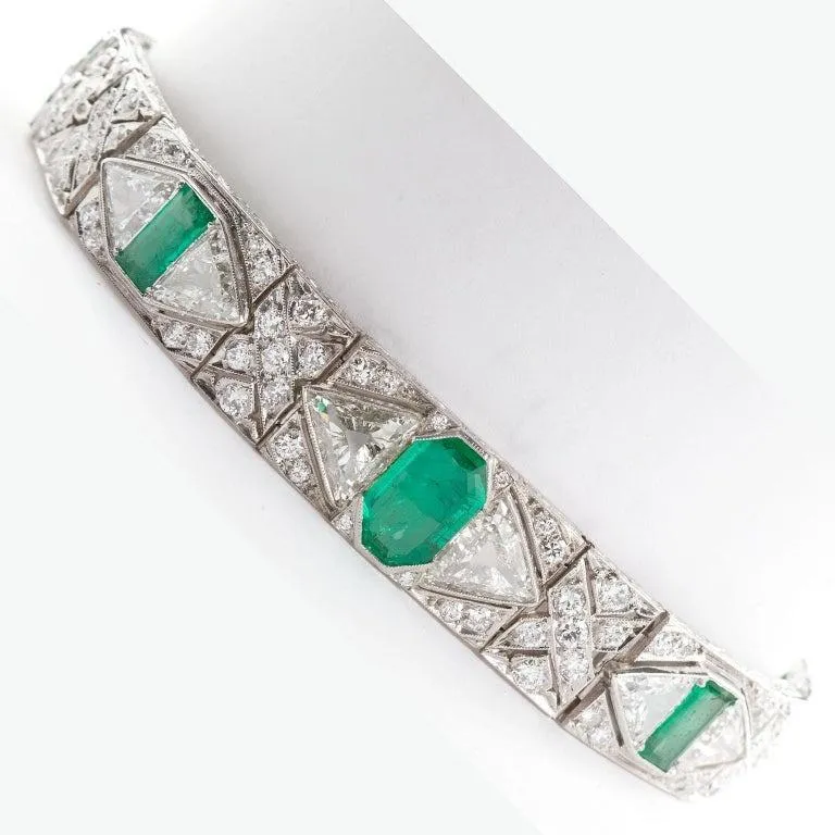 Gattle & Co Art Deco Colombian Emerald Diamond Bracelet