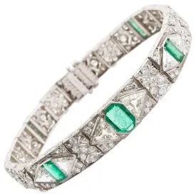 Gattle & Co Art Deco Colombian Emerald Diamond Bracelet