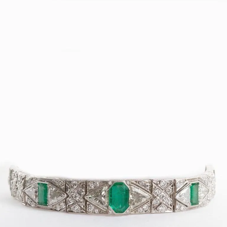 Gattle & Co Art Deco Colombian Emerald Diamond Bracelet