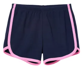 Girls Soft Cotton Knit Short with Trim | Navy w. Bubblegum Trim