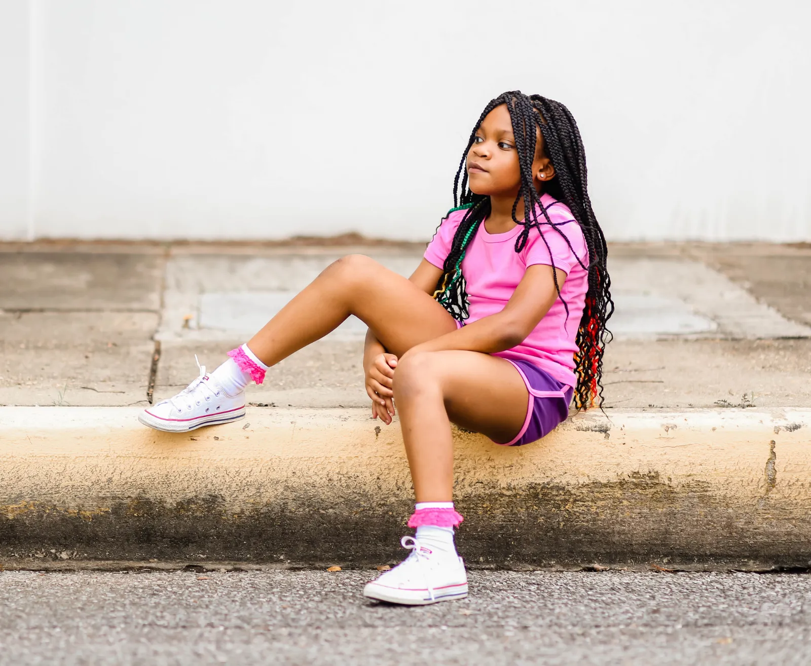Girls Soft Cotton Knit Short with Trim | Navy w. Bubblegum Trim