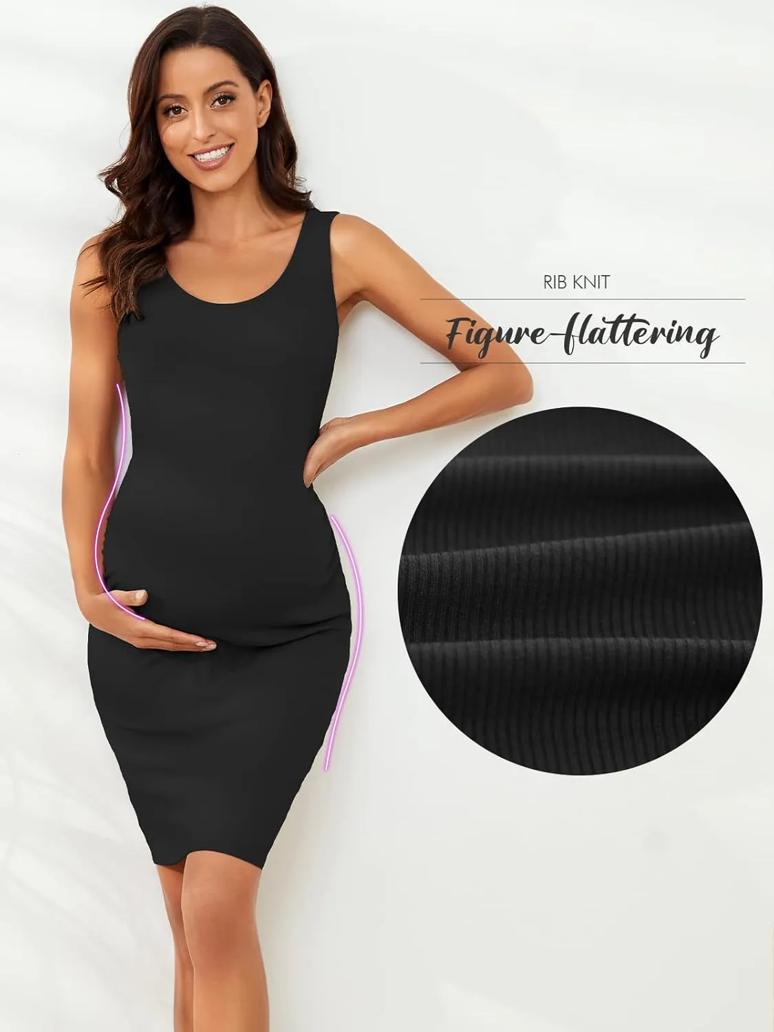Glampunch Womens Maternity Sleeveless Dress Rib Knit Bodycon Pregnancy Tank Dresses for Daily Wearing or Baby Shower