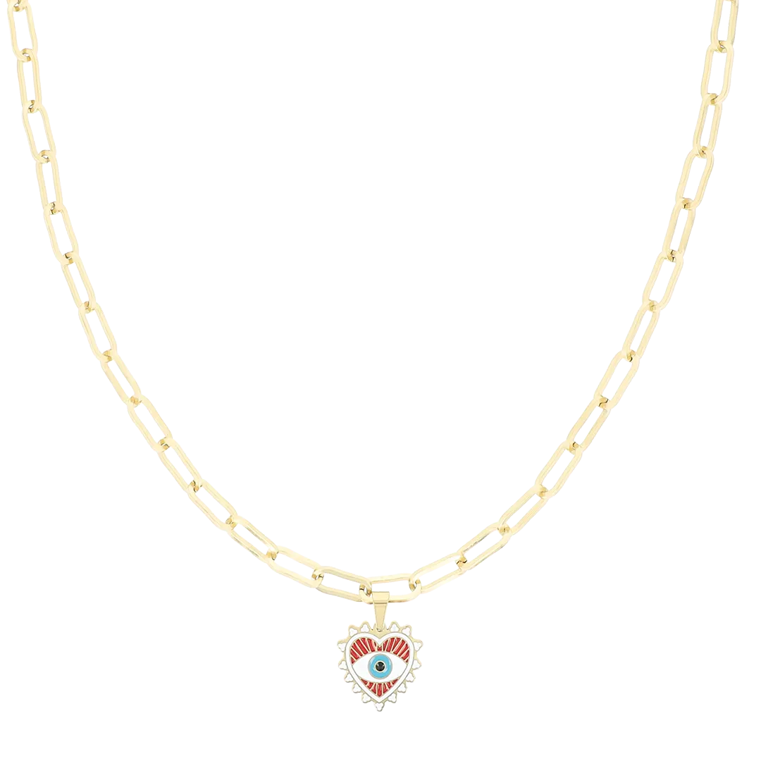 Gold coloured necklace with evil eye charm