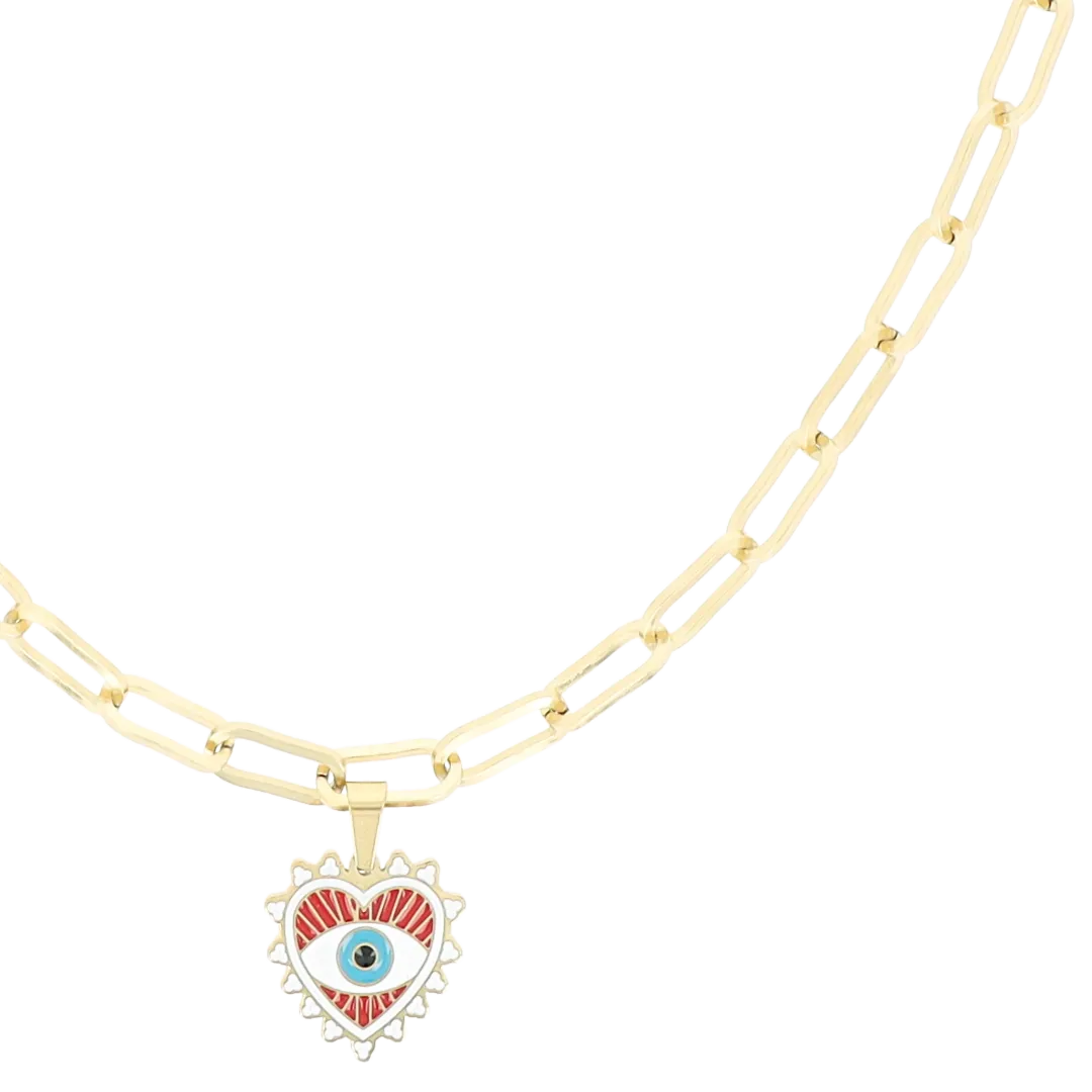 Gold coloured necklace with evil eye charm