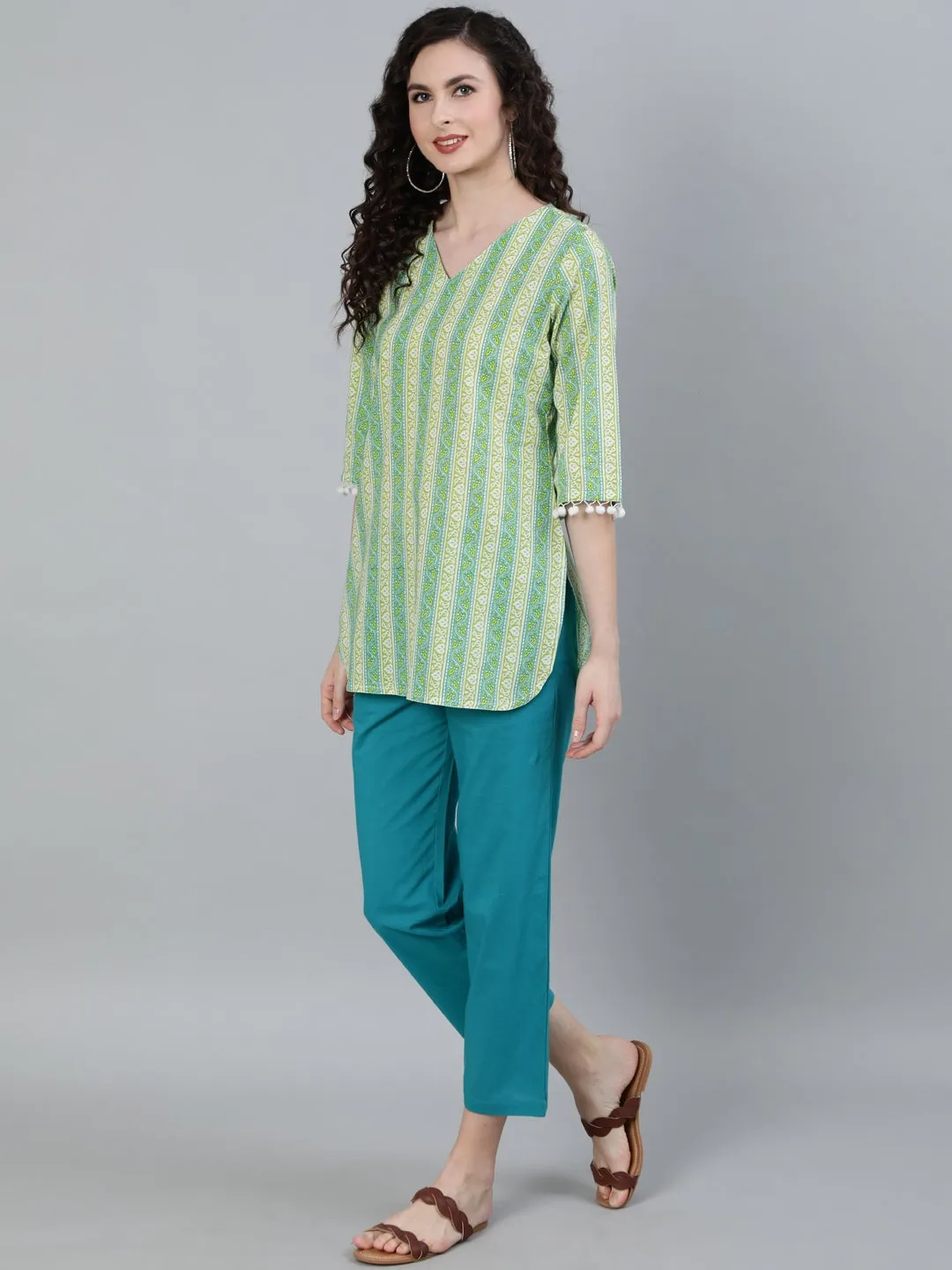 Green Coloured Sleepwear Consist Of Short Kaftan & Pyajama
