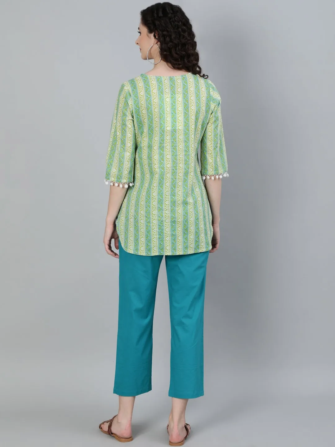 Green Coloured Sleepwear Consist Of Short Kaftan & Pyajama