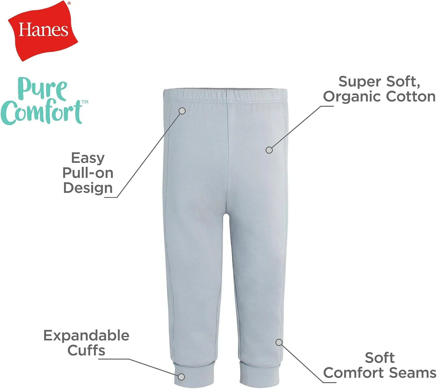 Hanes Unisex Pure Comfort French Terry Joggers, Girl and Baby Boy Pants, 2-Pack