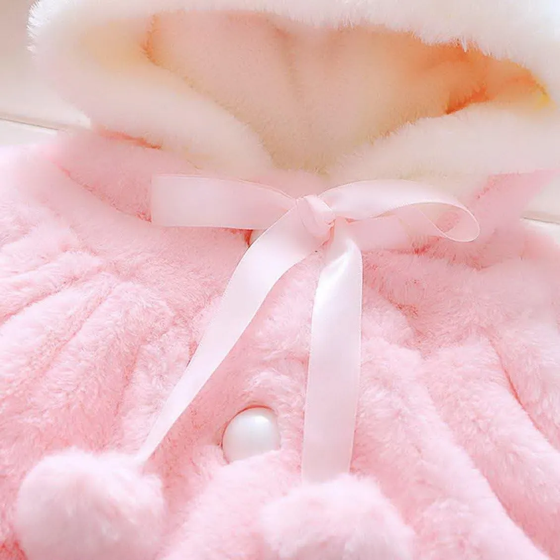 Happy Cherry Baby Girls Fur Warm Coat Cloak Overcoat Hoodies Cute Outdoor Suit