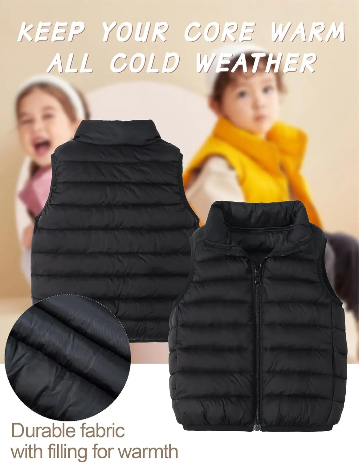 Happy Cherry Kids Puffer Down Vest for Boys Girls Winter Warm Sleeveless Padded Jacket Stand Collar Quilted Waistcoat