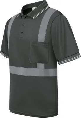 Hi Vis Polo Shirts for Men Construction Class 3 High Visibility Shirts, Reflective Safety T-Shirts for Men Women, Short Sleeve Work Shirts, Breathable, UPL-Dark Grey XL
