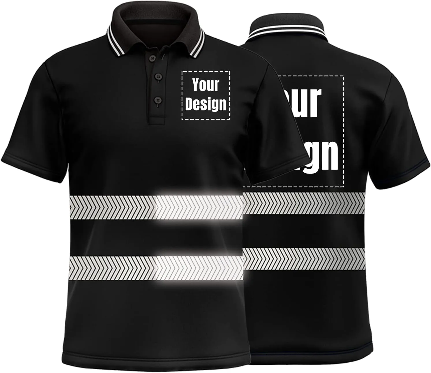 Hi Vis Safety Polo Shirt Custom Your Logo Short Sleeve T-Shirts with Reflective Strips