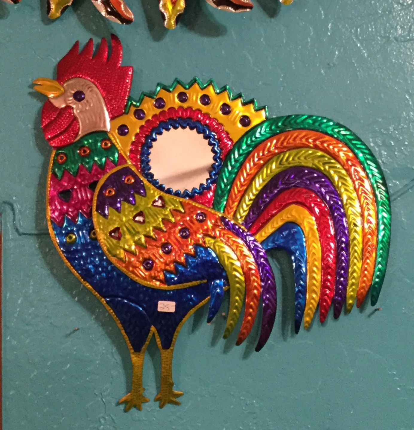 Hojalata Tin Art Rooster Mirror